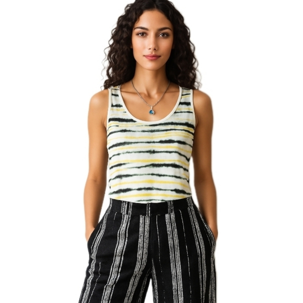 Onque Casuals Tie Dye Stripe Rhinestone Tank Tunic Sleeveless Top M